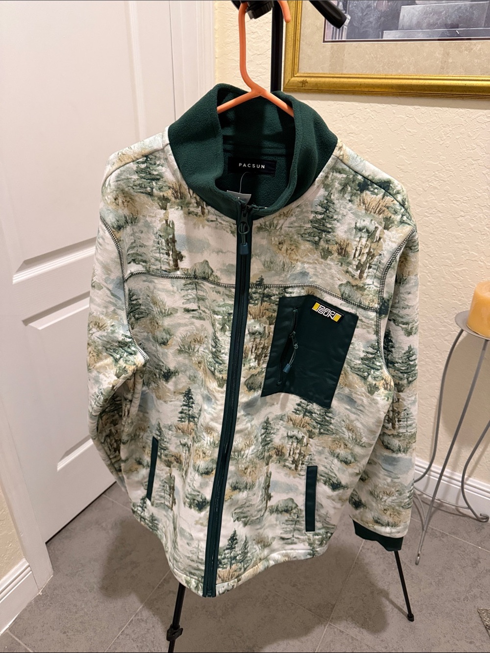 PacSun Green Camouflage Mountain Print Fleece Zip Jacket